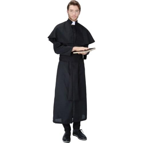 Men Halloween Masquerade Party Religious Pastor Father Costumes Adult Women Purim Party Mardi Gras Noble Priest Cosplay Uniform