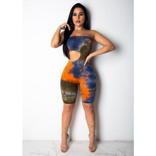 Strapless Neon Stylenish Gothic Short Jumpsuit Womens Clothing Casual Bodycon Mini Tie Dye Dresses Women