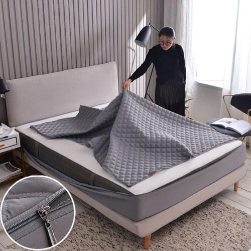 WOSTAR 2021 New solid fitted sheet bed mattress cover zipper type detachable six sides all Inclusive thicken mattress protector