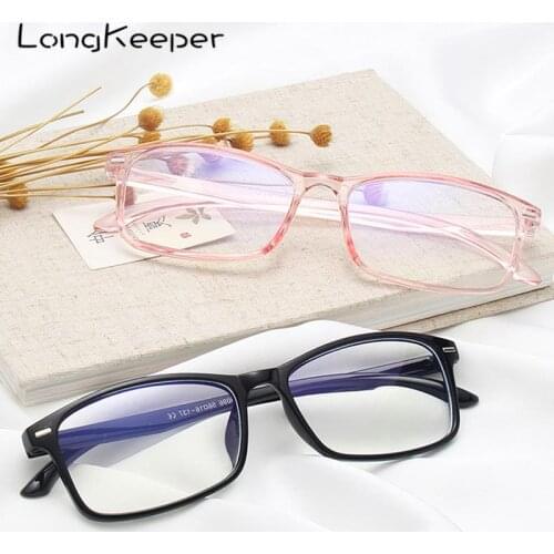 LongKeeper New Designer Woman Men Eyeglasses Optical Frames Rectangle Glasses Frame Clear lens Eyeware Black Blue Eye Glass