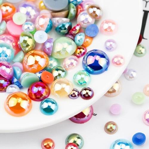 Wholesale pack Mix AB Colors Craft ABS Imitation Pearls Half Round Flatback Pearls Resin Scrapbook Beads Decorate Diy More sizes