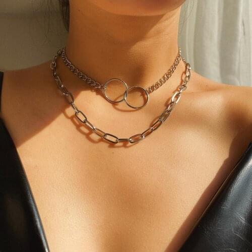 Cold chain double layer necklace simple circle double ring geometric set necklace 2020 fashion womens jewelry