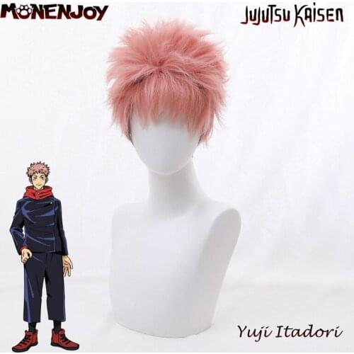 Monenjoy Jujutsu Kaisen Yuji Itadori Cosplay Wig Pink Black Short Anime Cos Hair