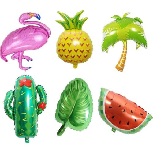 Beach Summer Tropical Party Theme Flamingo Pineapple Palm Tree Watermelon Cactus Palm Leaves Mylar Balloons for Luau Party Decor