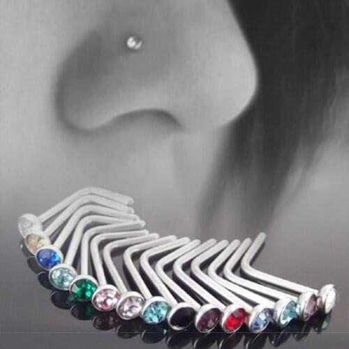 Crystal Rhinestone Nose stud Stainless Surgical Nose Piercing Stud Superfine ear bone needle earrings Body Jewelry