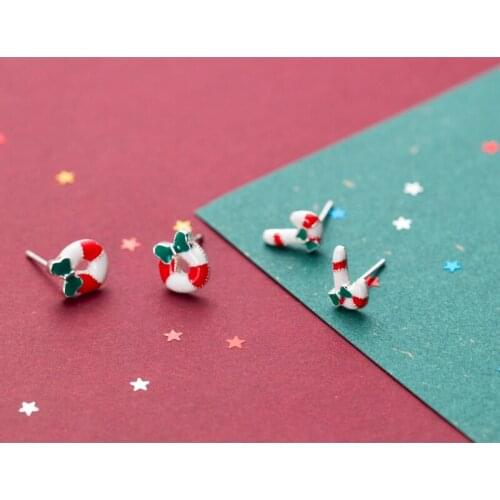 MloveAcc Style 925 Sterling Silver Girl Lovely Candy Sticks Ear Stud Earrings Classic Christmas Jewelry Love Gift Drop shipping