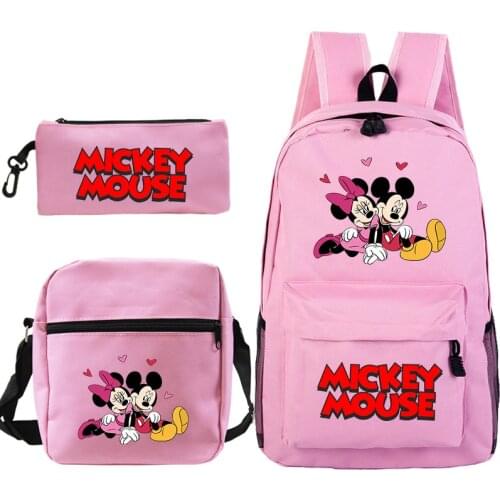 Disney Minnie School Bags Girls Boys Kids Backpack 3pcs/set Children Cartoon Book Bag Schoolbags Orthopedic Student Backpacks