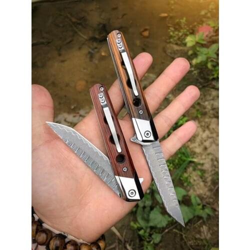 New Arrival Damascus Steel Folding Pocket Knife Rosewood Handle with Clip for EDC Outdoor Self Defense Survival Camping