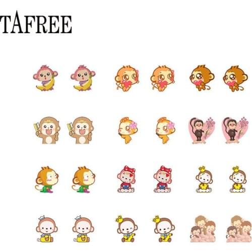 TAFREE 2020 Arrive Cartoon Resin Earrings Monkey Eat Banana Image Print Trendy PVC Handmade Jewelrys C1013