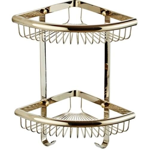 Bathroom Shelves 2 Layer Brass Gold Shower Corner Shelf Wall Mount Shampoo Shelf Bathroom Accessories