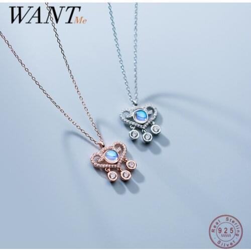 WANTME 925 Sterling Silver Tassel Pendant Necklace Bohemian Romantic Love Heart Gradient Glass Fine Women Charm Goth Jewelry