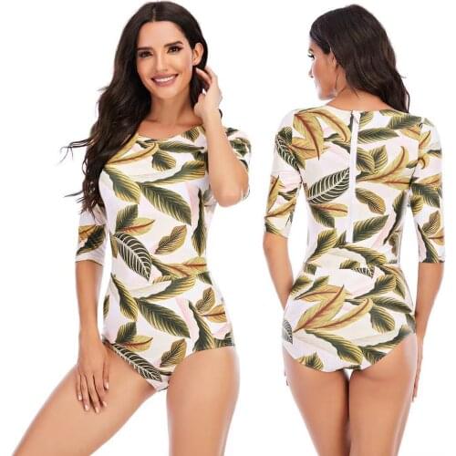 New Diving Rashguard Women UV Sun Protection Long Sleeve Swimsuit Zipper Swimwear Printed Surfing Suit Rash Guards Bathing Suit
