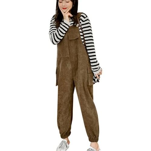 Jumpsuit Women Corduroy Overalls Female Jumpsuit Casual Loose Plus Size Korean Style Student Overalls Spring Black Brown Trouser