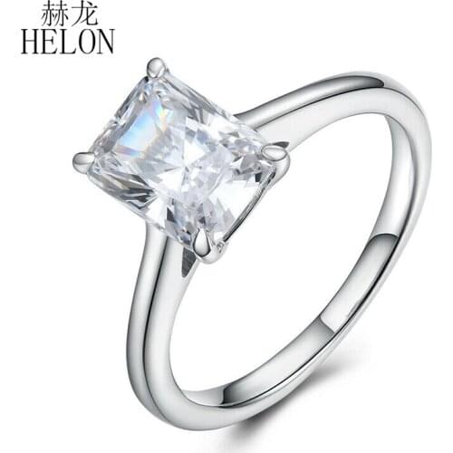 HELON Women VVS/DEF Moissanite Ring Solid 14K White Gold Emerald cut 8x6mm Lab Grown Moissanite Diamond Engagement Wedding Ring