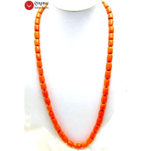 Qingmos Genuine Orange Coral Necklace for Women with 10-12mm Thick Slice Natural Coral Chokers Necklace 27" Fine Jewelry n5520