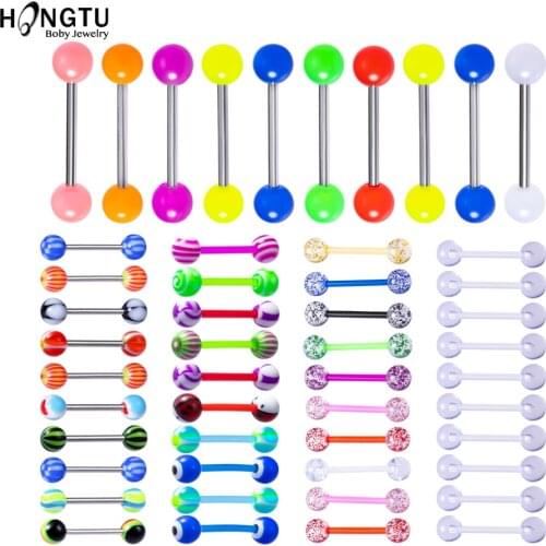 10/50PCS Glowing Tongue Rings for Women Acrylic UV Tongue Nipple Piercing Barbell Bars Colorful Luminous Funny Body Jewellry 14G
