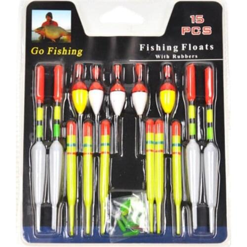 15Pcs Vertical Professional Fishing Lure Floats Bobbersr Rods Slip Drift Tube Set