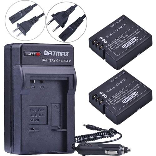 2Pc DS-SD20 Batteries +Single Charger for AEE Magicam SD18 SD19 SD20 SD21 SD22 SD23 SD30 Rollei 3S Action Sports Cameras