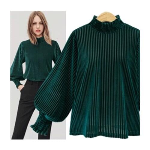 2018 Long Bell Sleeve Fit T-shirt Velvet Tee Shirt Femme Elegant Womens Turtleneck Slim Fit T-shirt Workwear Office Ladies Base