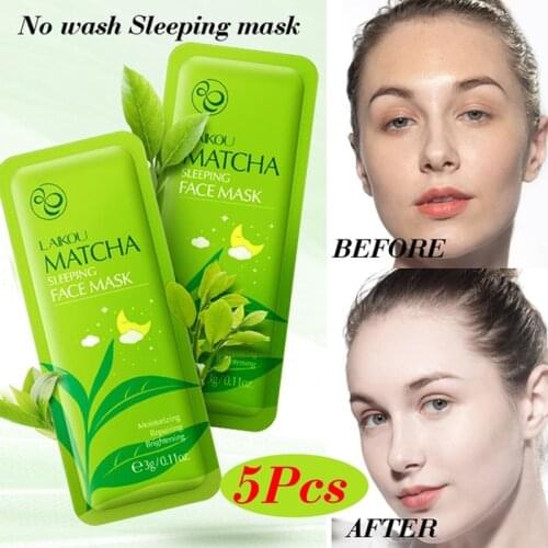 5pcs No-wash Matcha Green Mud Shrink Pores Face Mask Anti Wrinkle Dark Circle Moisturize Anti-Aging Mask Night Face Care