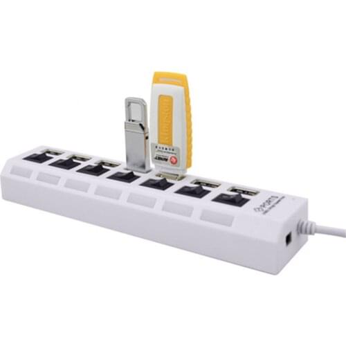 7 Ports LED USB 2.0 Adapter Micro USB Hub Power On/off Switch Usb Cable Computer Accessories With Power Adapter