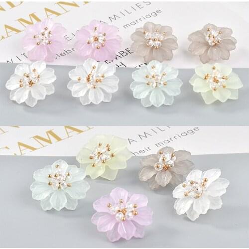 Free Shipping 20pcs/Lot 27MM Colorful Transparent Acrylic 3D Flowers Button Patch Sticker Fit Girls Hair Jewelry Elastic Band