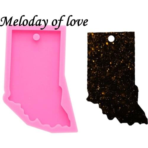 Shiny Indiana state keychain molds for keychains DIY epoxy model resin keychain mold silicone rubber DY0209