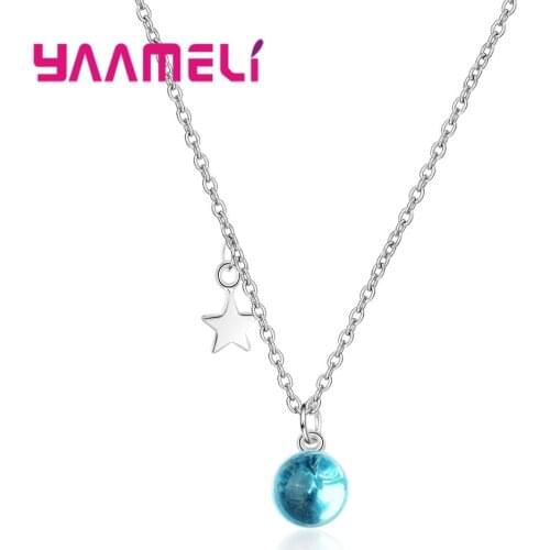 Big Promotion Mysterious Prevailing Round Blue Cubic Zirconia Pendant Solid 925 Sterling Silver Necklace For Women Girls