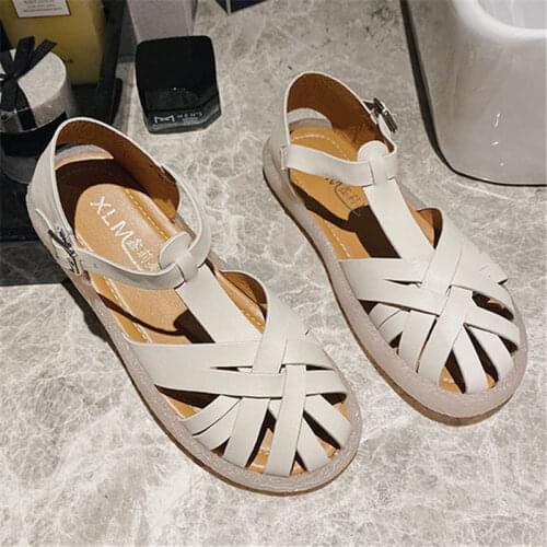 2021 Summer Closed Toe Sandals Shoes All-Match Suit Female Beige Muffins shoe Breathable Womens Heels Retro New Black Comfort G