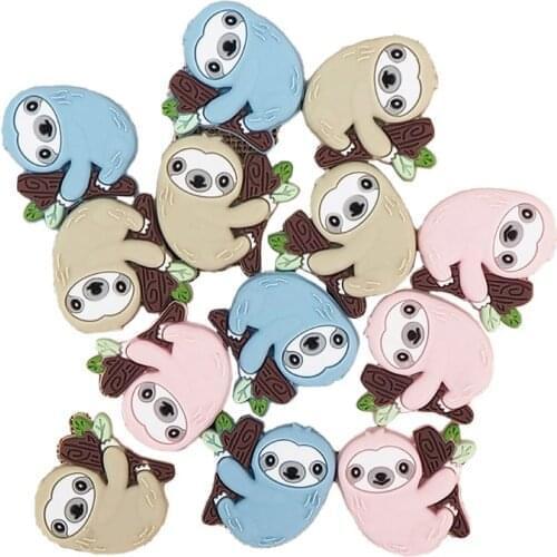 Chenkai 10pcs Silicone Sloth Beads DIY Baby Cartoon Teether Shower Necklace Chewing Pacifier Dummy Sensory Toy Accessories