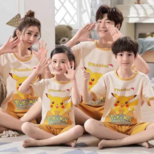 Pokemon Pikachu Kids Children Pajamas Set Girls Boys Sleepwear Nightwear Baby Infant Clothes Cotton Pajamas Set For 5-13 Years