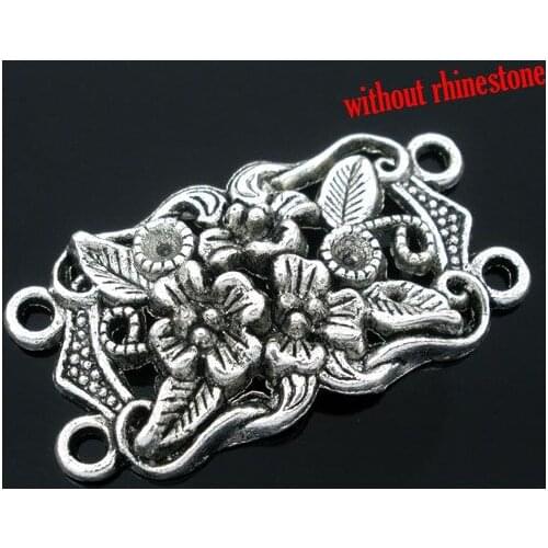 DoreenBeads Retail 10 Silver Color 4 Holes Flower Charm Connectors Beads 36x19mm