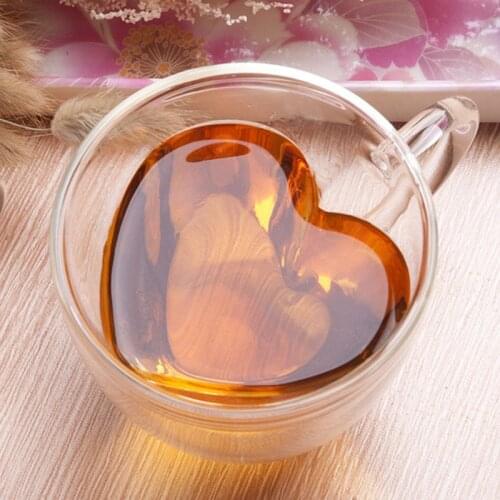 Double Layer Tea Cup Heat-resisting Creative Heart-shaped Beer Mug Glass Whiskey Glass Juice Mug Milk Coffee Cup Drinking Glass