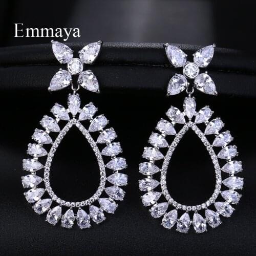 EMMAYA New Beautiful Flower Rose Gold 3 Colors Earrings for Women AAA CZ Water Drop Best Gifts Wedding Earring