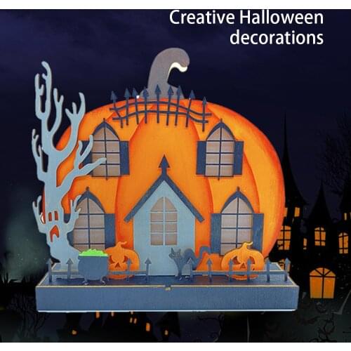 Creative Gift Luminous Cabins Table Decor Christmas Ornaments For Home Natale Navidad Pumpkin Cute Wood House Halloween Decor