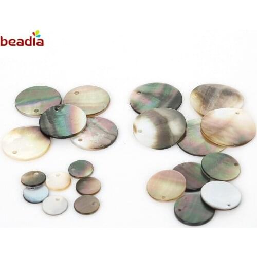 6pcs Black Round Shell Stone Dia 10/16/20/23mm Hole 1.5mm Beads Pendants Charms For DIY Jewelry Earring Necklace Making Findings