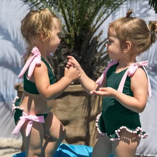 Toddler Kids Baby Girls Solid Tassels Strap Swimsuit Beach Swimwear Bikini Set Bikini 2020 Girl Swimsuit Kids Swimwear Summer