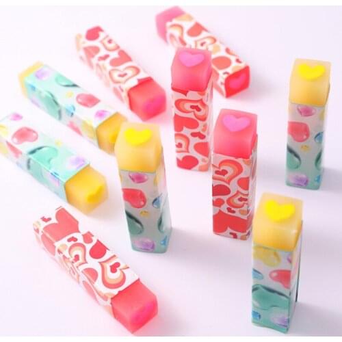 2pc Love Heart Long Strip Eraser Eraser Creative Cute Kids Stationery Environmental Drawing Sketch Eraser Office School Supplies