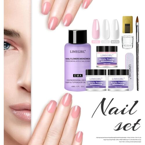 Nail Acrylic Powder and Monomer Set with Nail Brush Nail Forms Manicure Kit 3 Colors Acrylic Powder Kit
