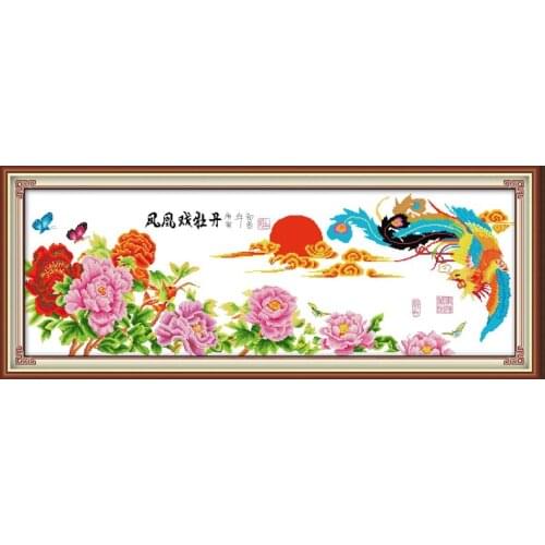 Phoenix play with peony cross stitch kit flower 18ct 14ct 11ct count printed canvas stitching embroidery DIY handmade needlework