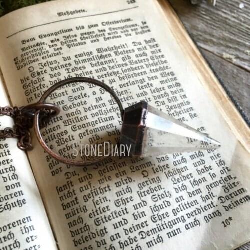 NM35274 Clear Quartz Pendant Crystal Point Pendulum Necklace Healing Crystals Gothic Jewelry Witch Rocker Long Layering