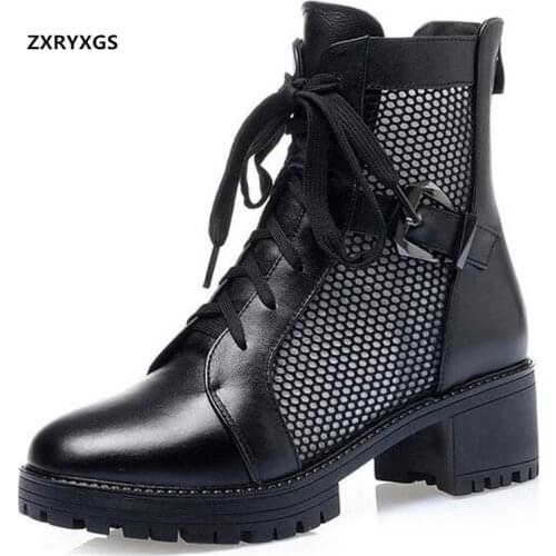 2021 New Top Soft Cowhide Martin Boots Summer Womens Sandals Non-slip Thick Heel Large Size Black Shoes Fashion Leather Sandals