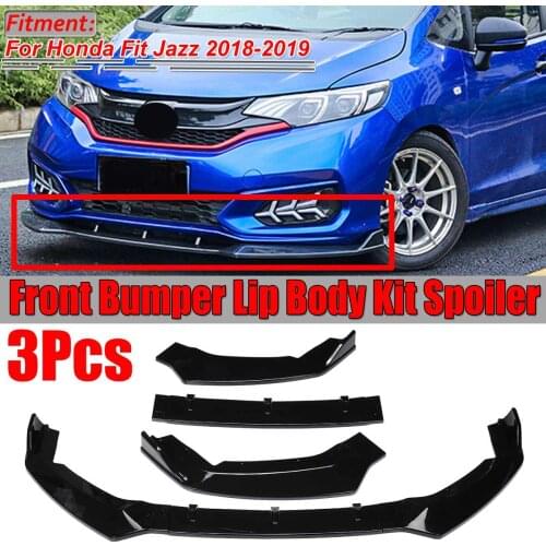 New 3pcs Carbon Fiber Look/Black Car Front Bumper Splitter Lip Body Kit Spoiler Diffuser Guard For Honda Fit For Jazz 2018-2019