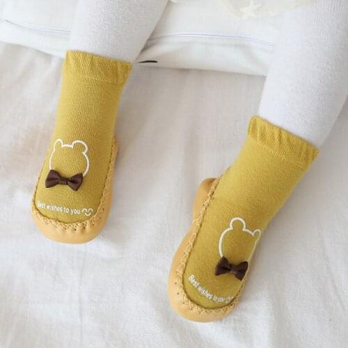 New Leather Baby Shoes and Toddler Babies Socks for Children Cartoon Antiskid Toddler Floor Socks Combed Cotton Shoes