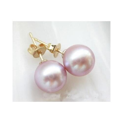 New Arrival Favorite Pearl Earrings AAA 9MM Round Lavender Akoya Freshwater Pearl Earrings 14k GP Stud Fine Jewelry Lady Gift