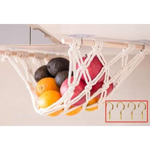 Newly Vegetable Fruit Hammock Convenience Under Cabinet Hanging Fruit Basket Hanging Storage Mesh Bag For Kitchen