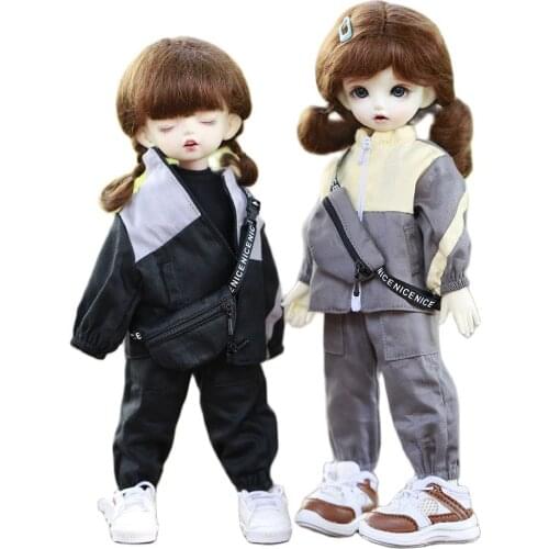 BJD doll clothes suit suitable for 1-6 size zipper color coat casual waist bag suit doll accessories