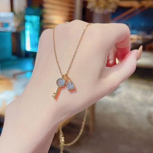 Titanium steel necklace female design sense rose key shackle pendant clavicle chain inlaid zircon net red necklace