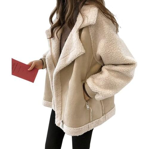 Winter Warm Parka Jacket Woman 2021 Loose Fur Suede Coat Outerwear Women Short Lamb Cashmere Motorcycle Jackets Female Clothes