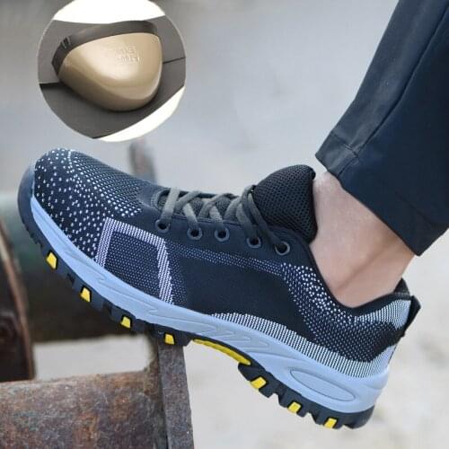 Work Shoes Mens Breathable Lightweight Comfortable Steel Toe Puncture Proof Safety Industrial Construction Slip Resistant Shoes